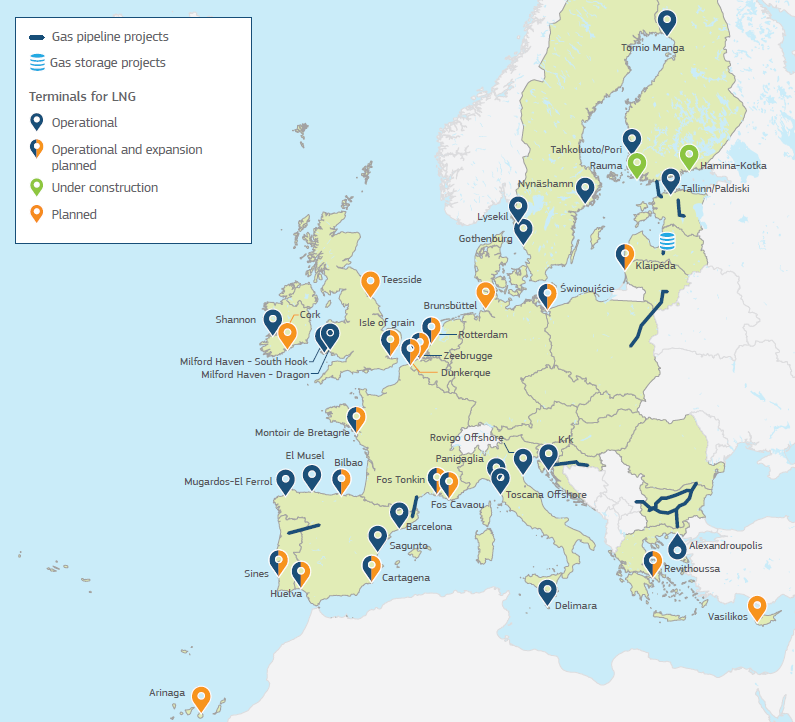 LNG-Terminale in Europa, Stand: 2022 Energy Brainpool