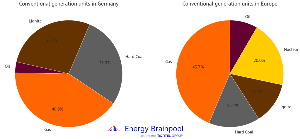 Share of power plant types in the current power plant fleet, Energy Brainpool, power plant database